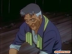 Związany anime coed wysunął zza przez zboczeńca